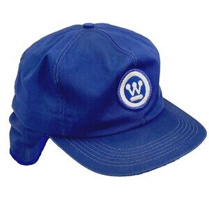 K-Products Westinghouse Vtg Cap Ear Flap Winter Trapper Blue L XL Snap USA *RARE